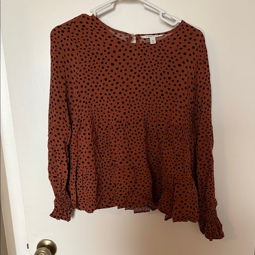 POPSUGAR Rust Polka Dot Blouse